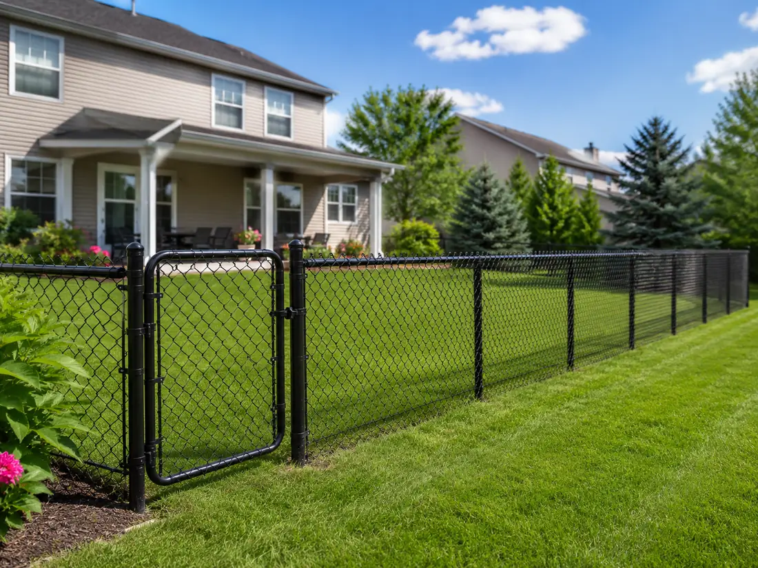 Black chain link fence