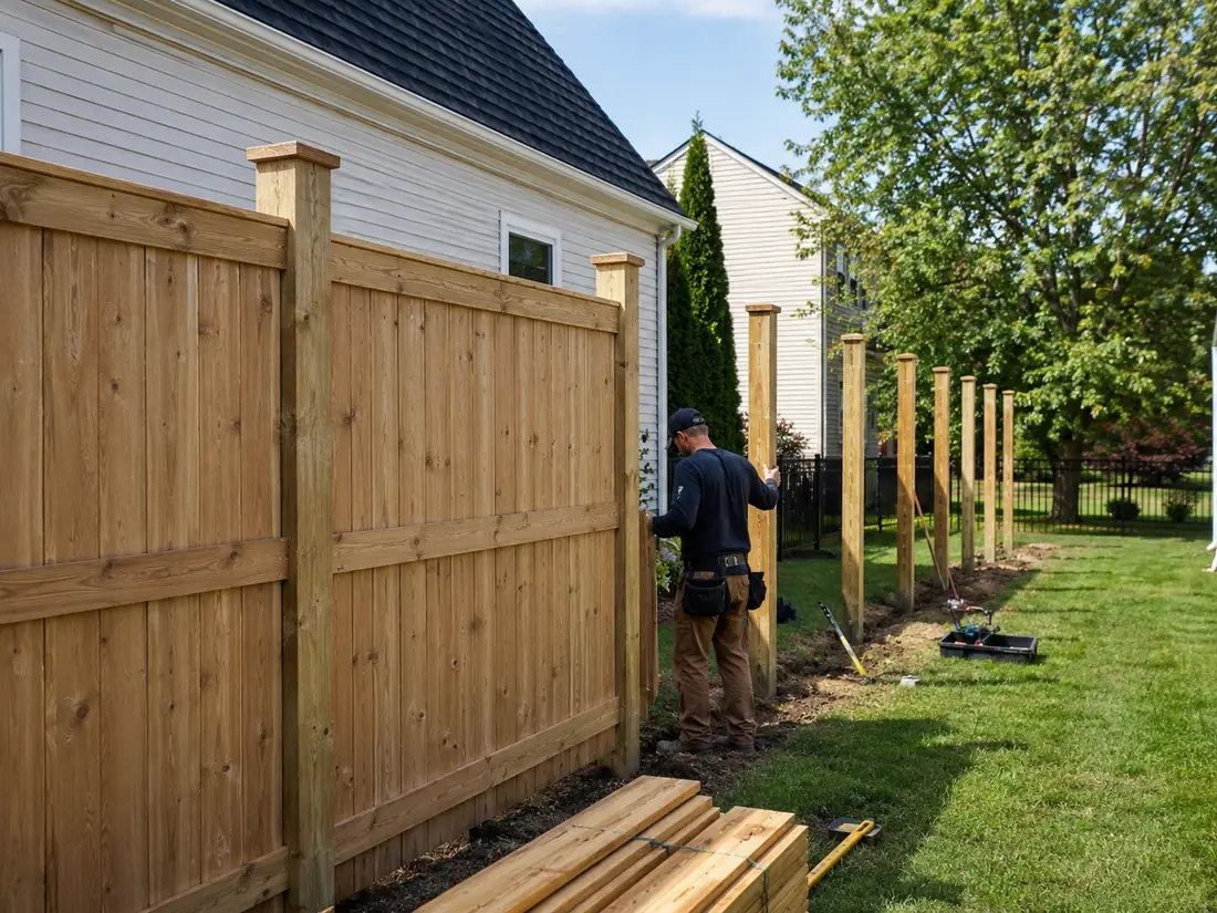 Fence installation in progress